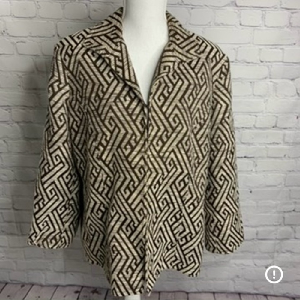 CHICO’S Geometric Casual Blazer XL Tan Brown